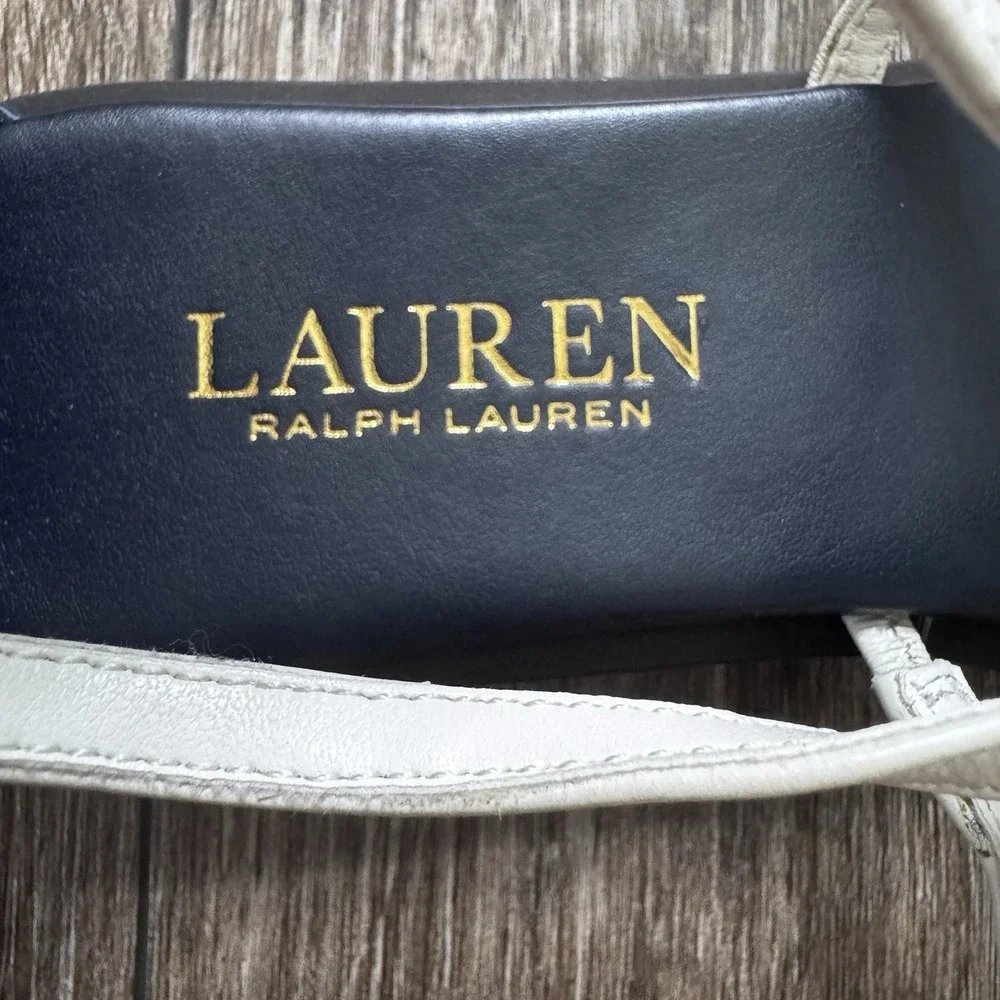 Lauren Ralph Lauren Nanine Leather Sandals Navy White Green Gold Hardware 6B - Picture 5 of 7